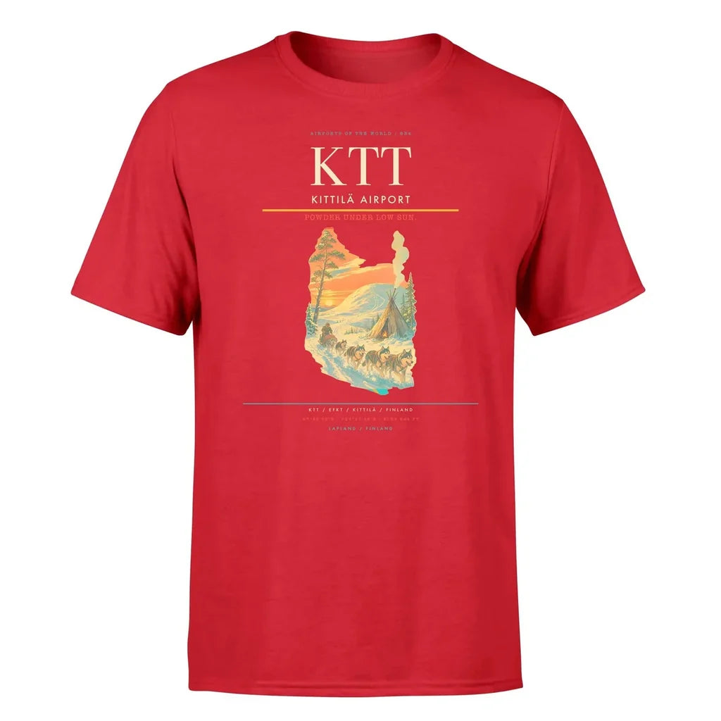 Kittilä Airport (KTT) T-Shirt single-side front print in Red | kittilä-airport-ktt-double-side-t-shirt