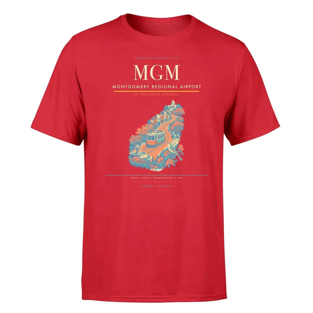 Montgomery Regional Airport (MGM) T-Shirt single-side front print in Red | montgomery-regional-airport-mgm-double-side-t-shirt