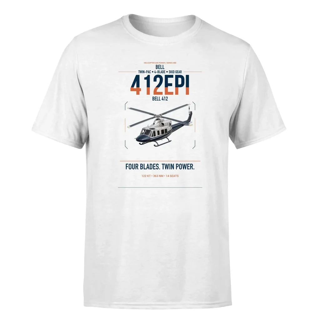 Bell 412EPI design on white t-shirt, single-side print