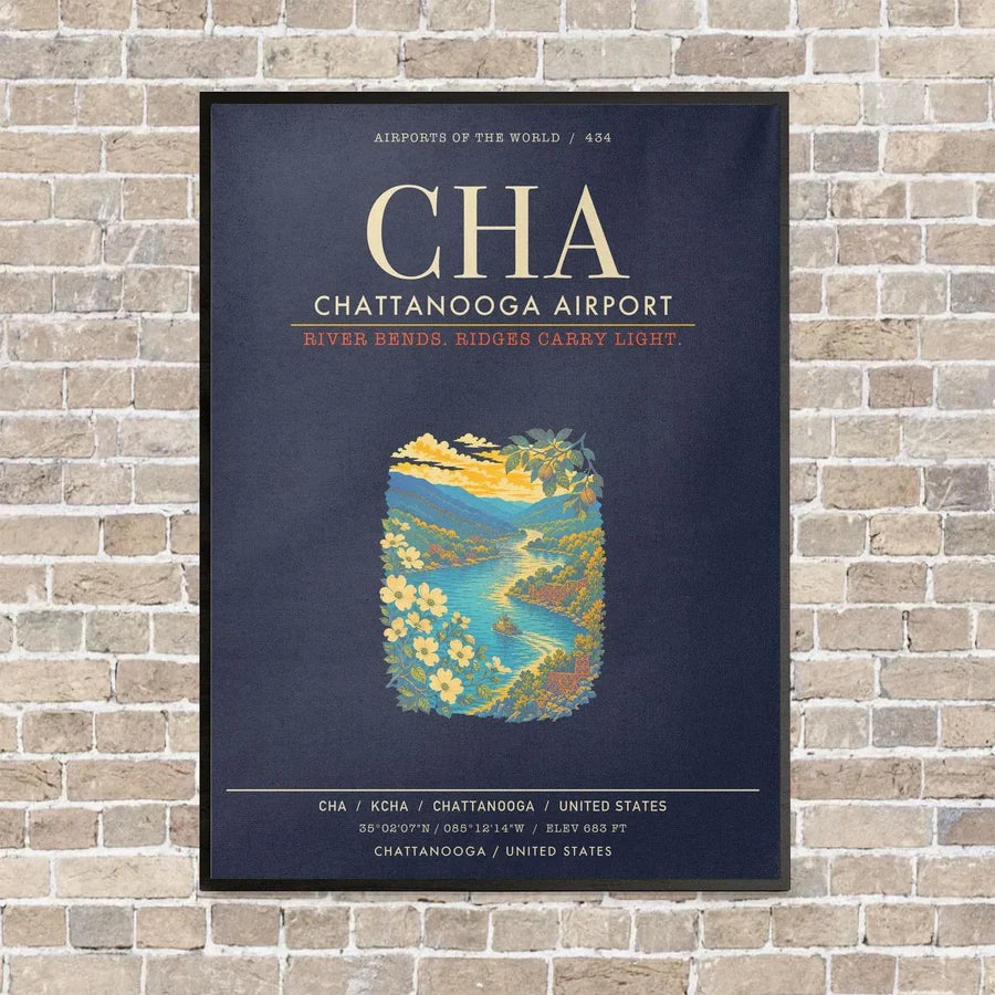 Chattanooga Airport CHA - Canvas Framed - Navy Blue