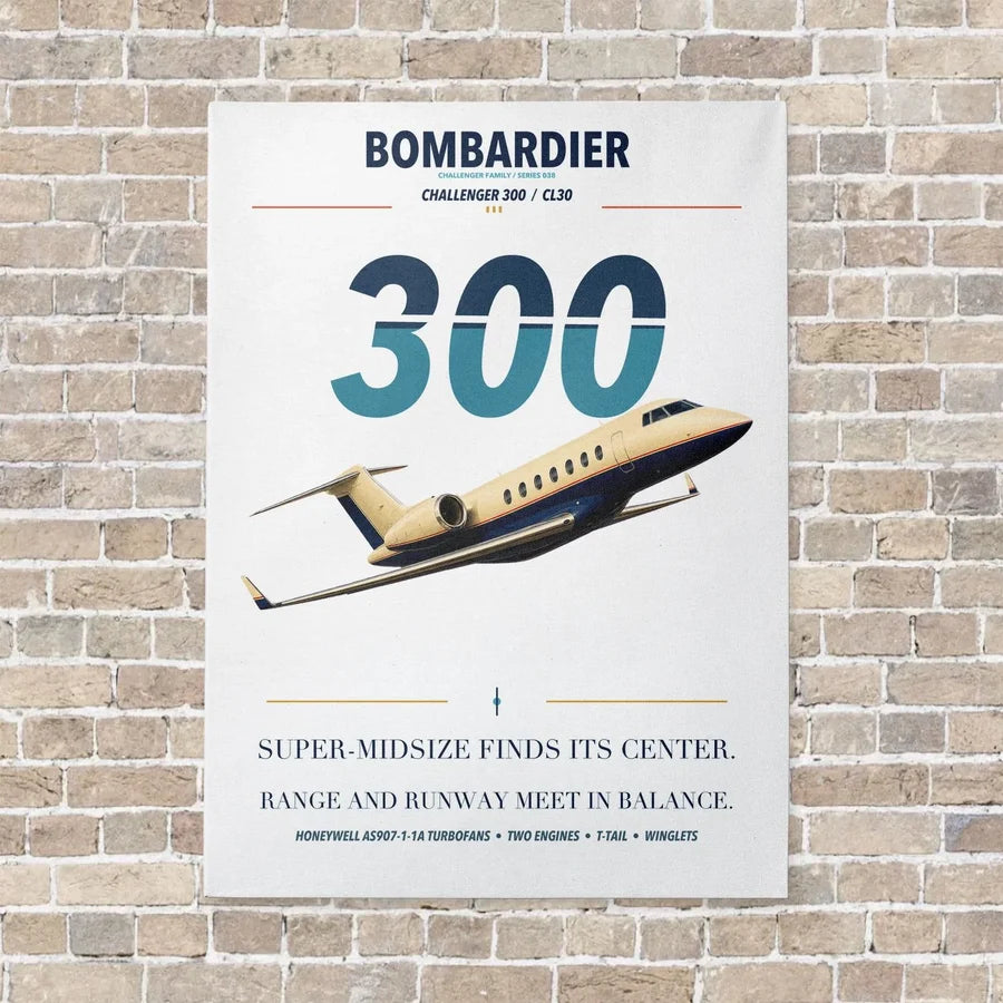 Bombardier Challenger 300 vertical canvas print - no frame - white background