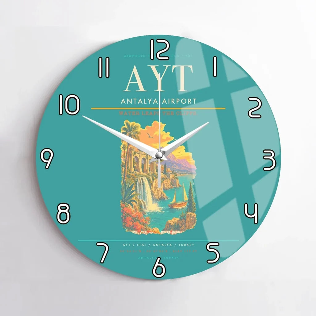 Antalya Airport AYT Wall-Clock No-Frame - Turquoise