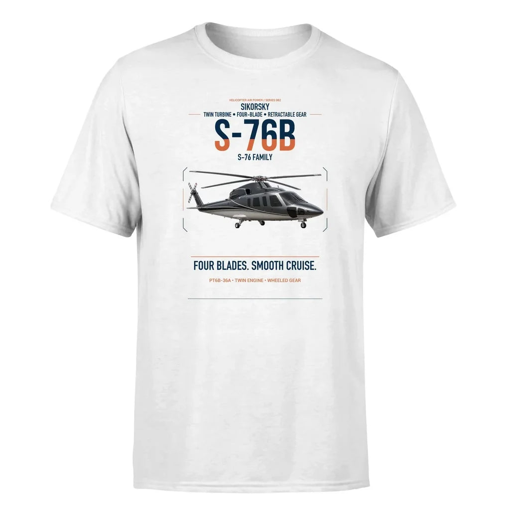 Sikorsky S-76B design on white t-shirt, single-side print