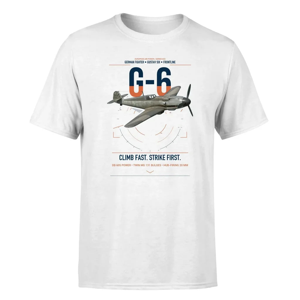 Messerschmitt Bf 109G-6 design on white t-shirt, single-side print