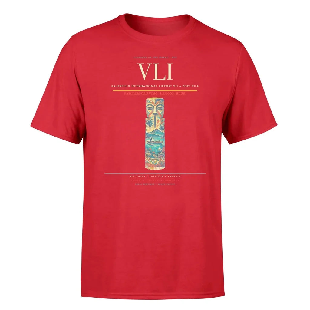 Bauerfield International Airport (VLI) T-Shirt single-side front print in Red | bauerfield-international-airport-vli-double-side-t-shirt