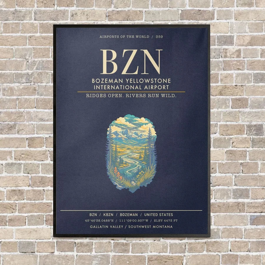 Bozeman Yellowstone International Airport BZN - Canvas Framed - Navy Blue