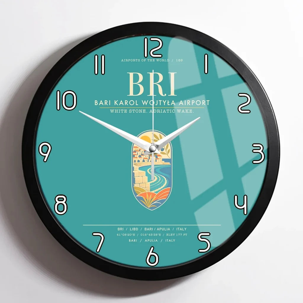 Bari Karol Wojtya Airport BRI Wall-Clock Framed - Turquoise
