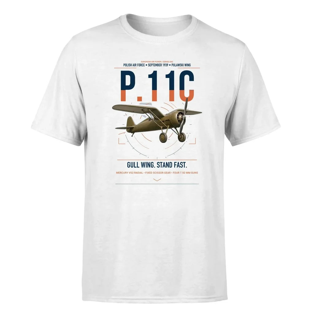 PZL P.11c design on white t-shirt, single-side print