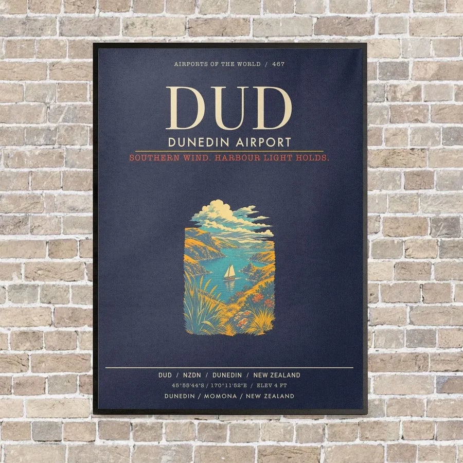 Dunedin Airport DUD - Canvas Framed - Navy Blue