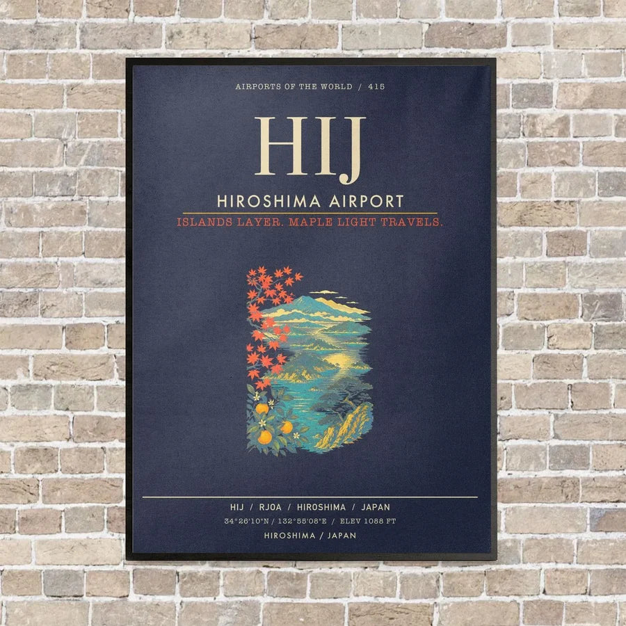 Hiroshima Airport HIJ - Canvas Framed - Navy Blue