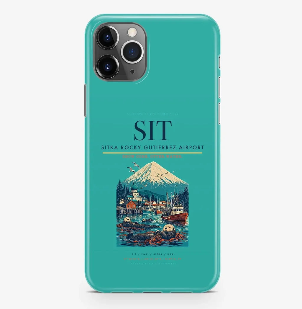 Sitka Airport (SIT) design on turquoise iPhone 16 Pro MagSafe case