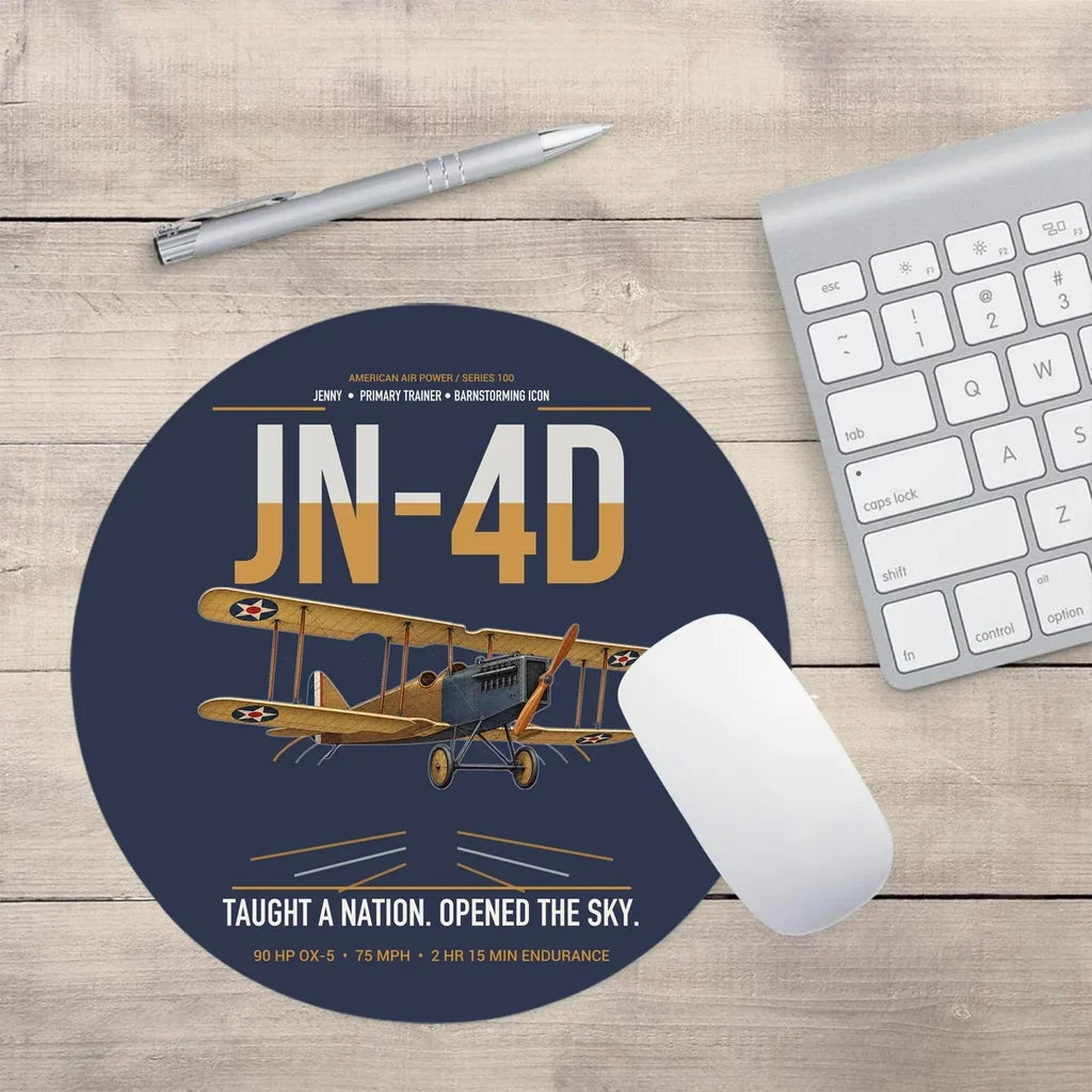 Curtiss JN-4D Jenny design on navy blue round mouse pad