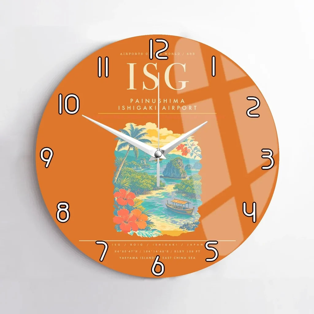 Painushima Ishigaki Airport ISG Wall-Clock No-Frame - Orange