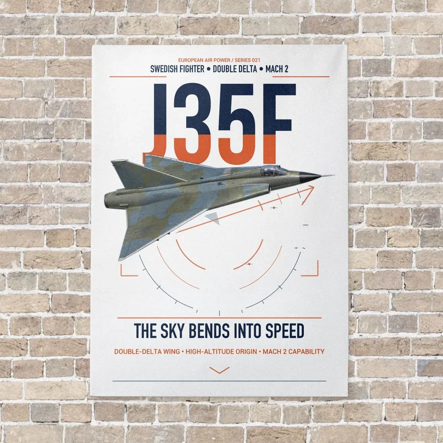 Saab J 35F Draken vertical canvas print - no frame - white background