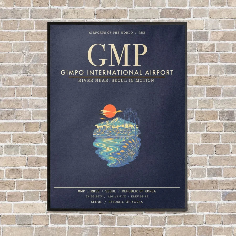 Gimpo International Airport GMP - Canvas Framed - Navy Blue