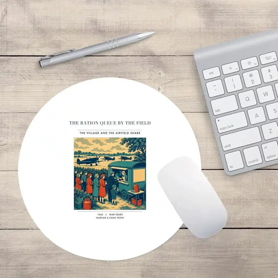 VINTAGE G4522 - The Ration Queue By The Field - Designed Mouse Pads design on white round