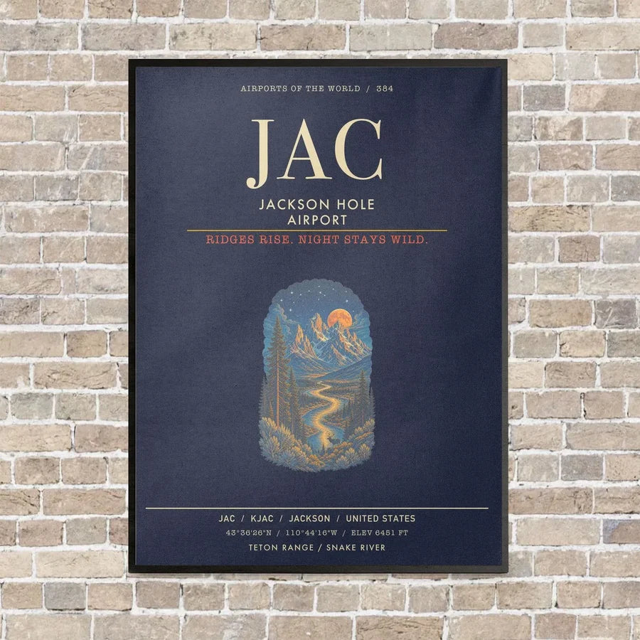 Jackson Hole Airport JAC - Canvas Framed - Navy Blue