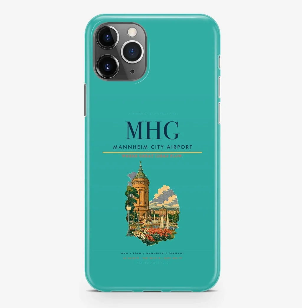 Mannheim Airport (MHG) design on turquoise iPhone 16 Pro MagSafe case