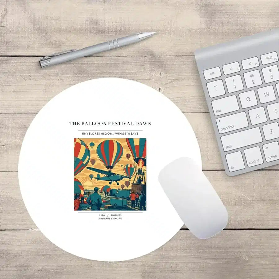 VINTAGE G4394 - The Balloon Festival Dawn - Designed Mouse Pads design on white round