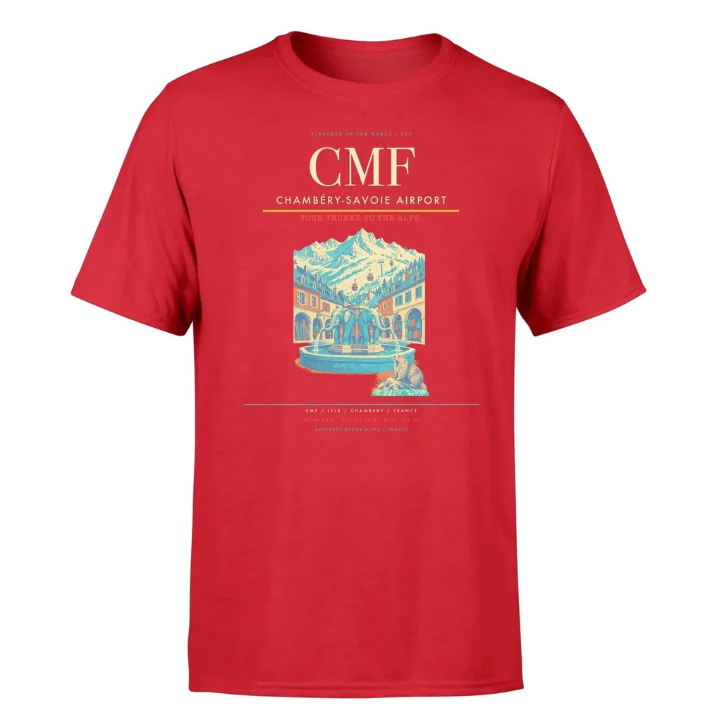 Chambéry-Savoie Airport (CMF) T-Shirt single-side front print in Red | chambéry-savoie-airport-cmf-double-side-t-shirt