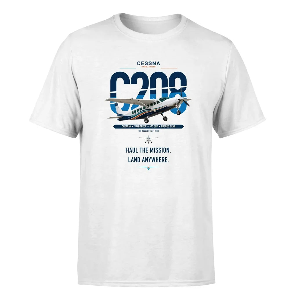Cessna 208 Caravan design on white t-shirt, single-side print