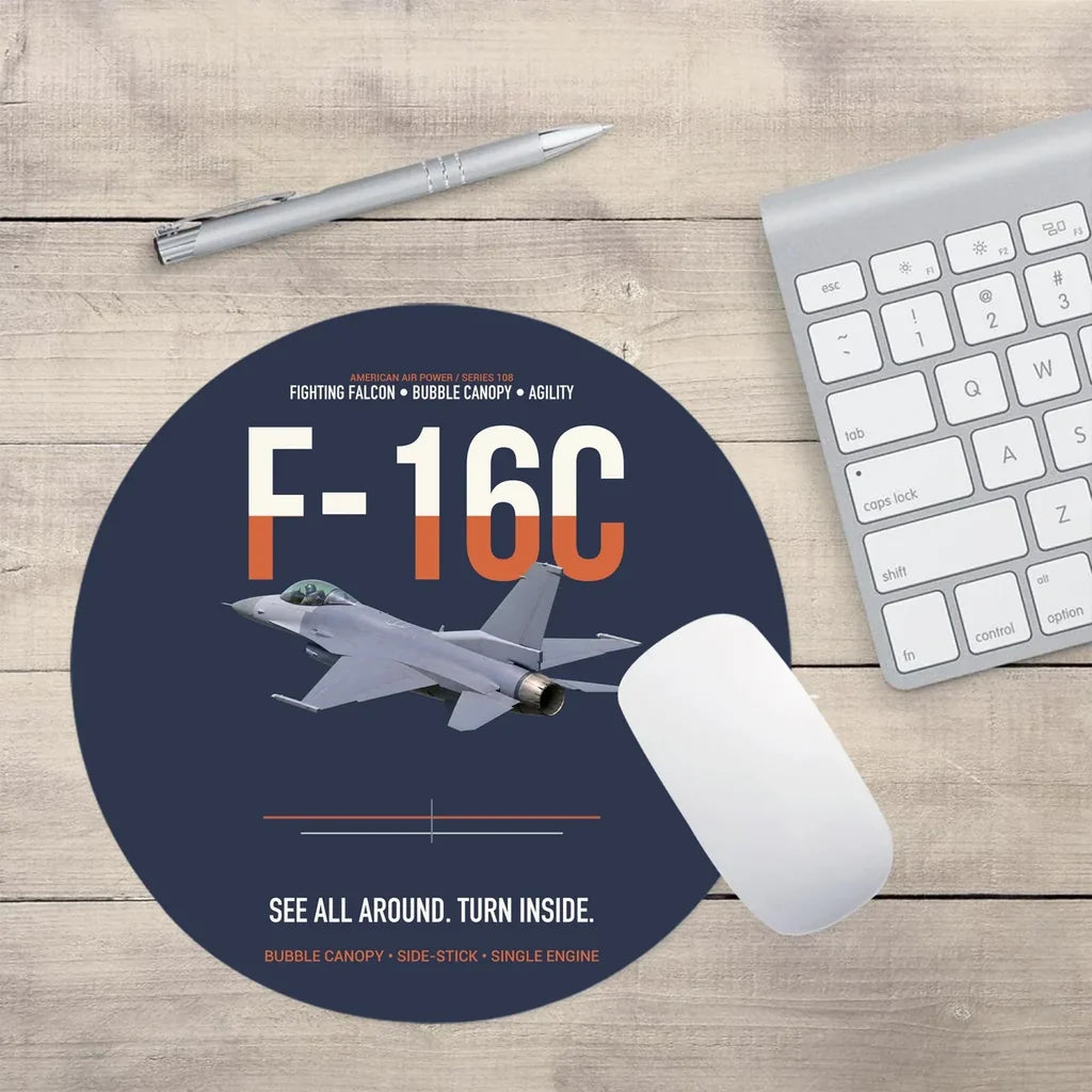F-16C Fighting Falcon See All Around Turn Inside design on navy blue round mouse pad
