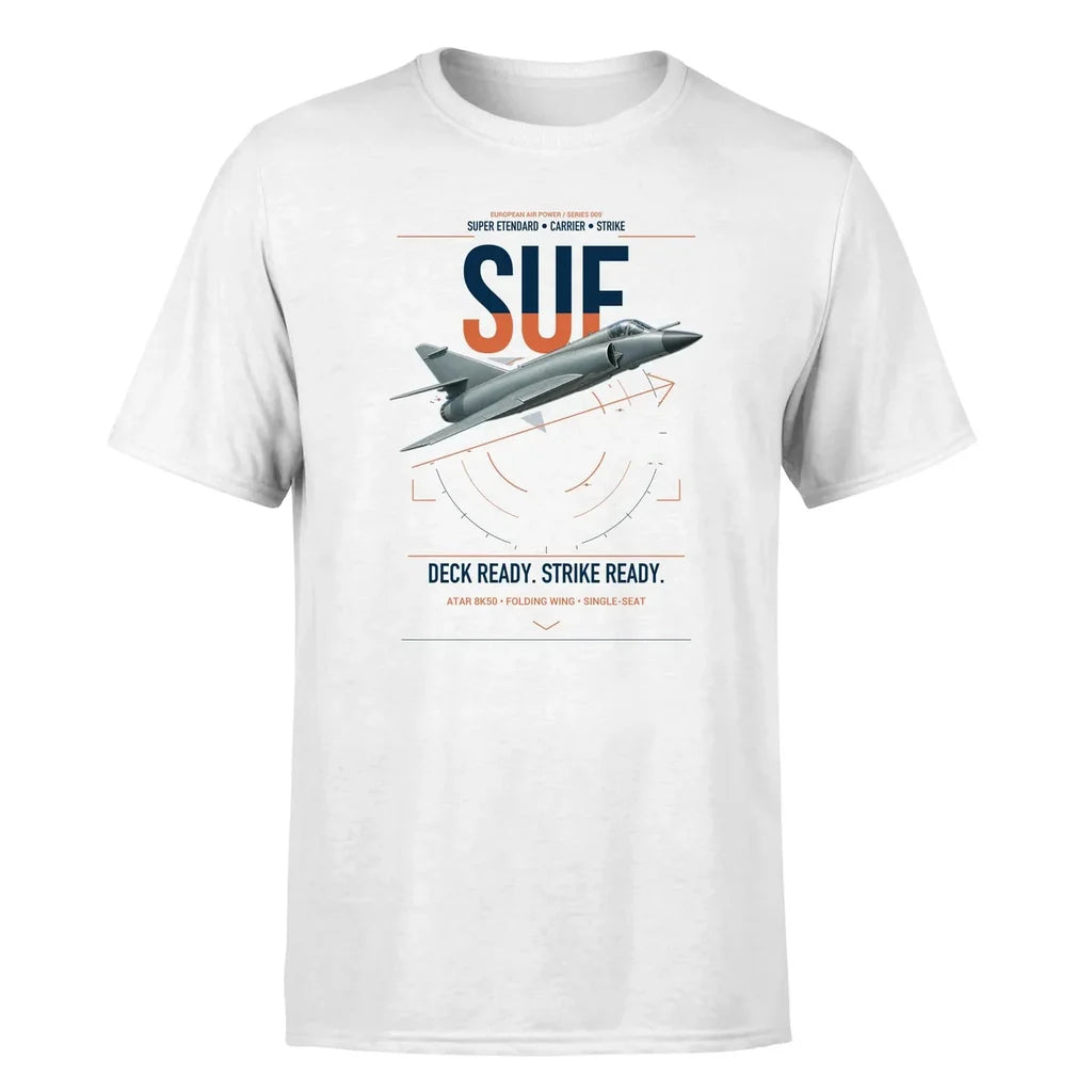 Dassault Super Étendard design on white t-shirt, single-side print