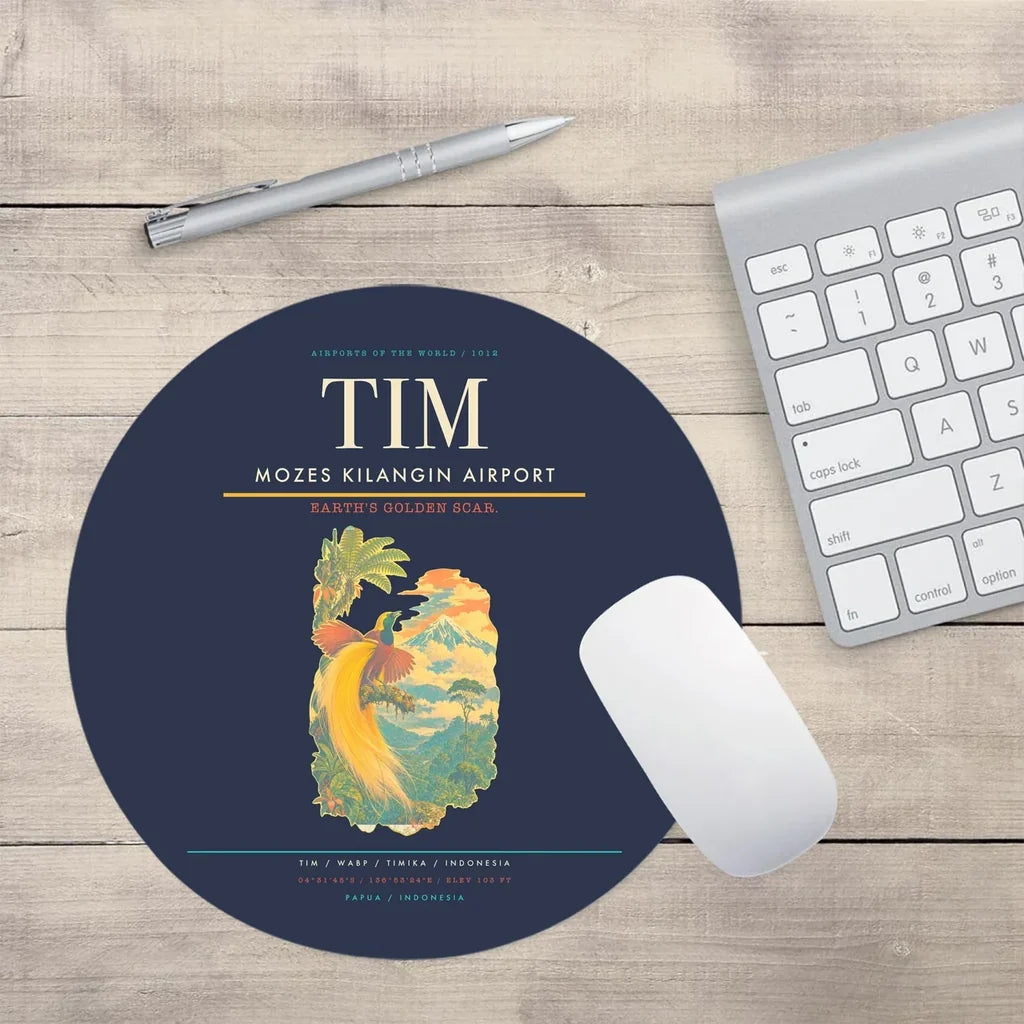 Mozes Kilangin Airport (TIM) design on navy blue round mouse pad