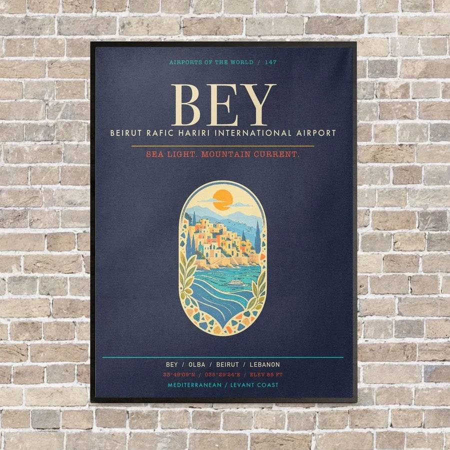 Beirut Rafic Hariri International Airport BEY - Canvas Framed - Navy Blue