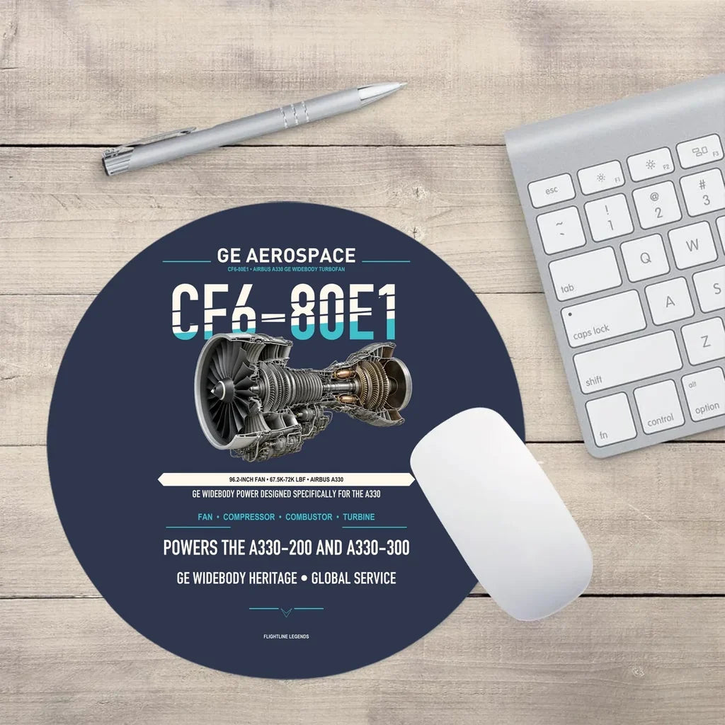 CF6-80E1 design on navy blue round mouse pad