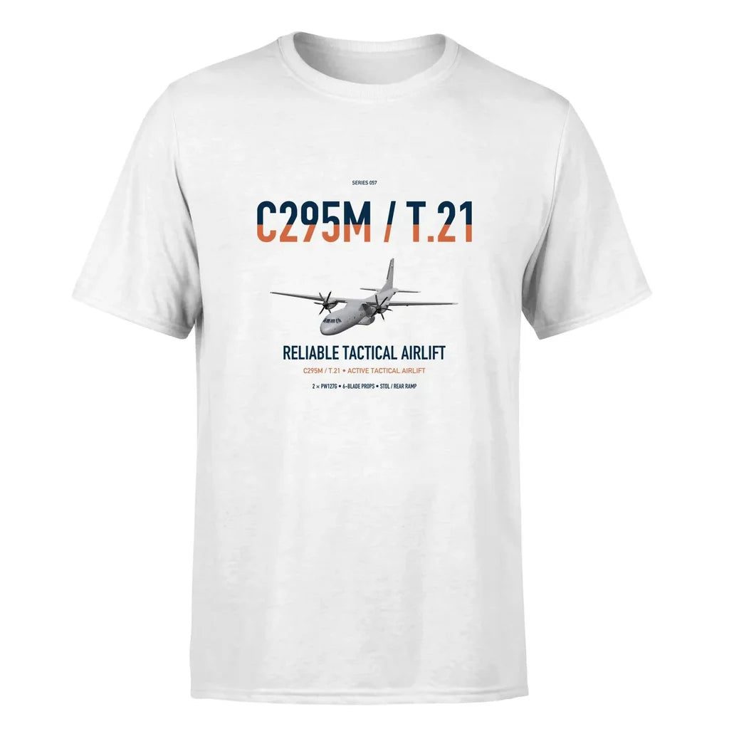 Airbus C295M T.21 design on white double-side t-shirt, single-side print