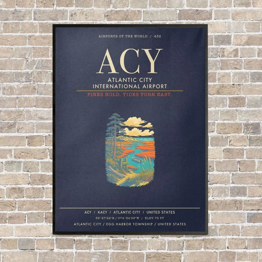 Atlantic City International Airport ACY - Canvas Framed - Navy Blue