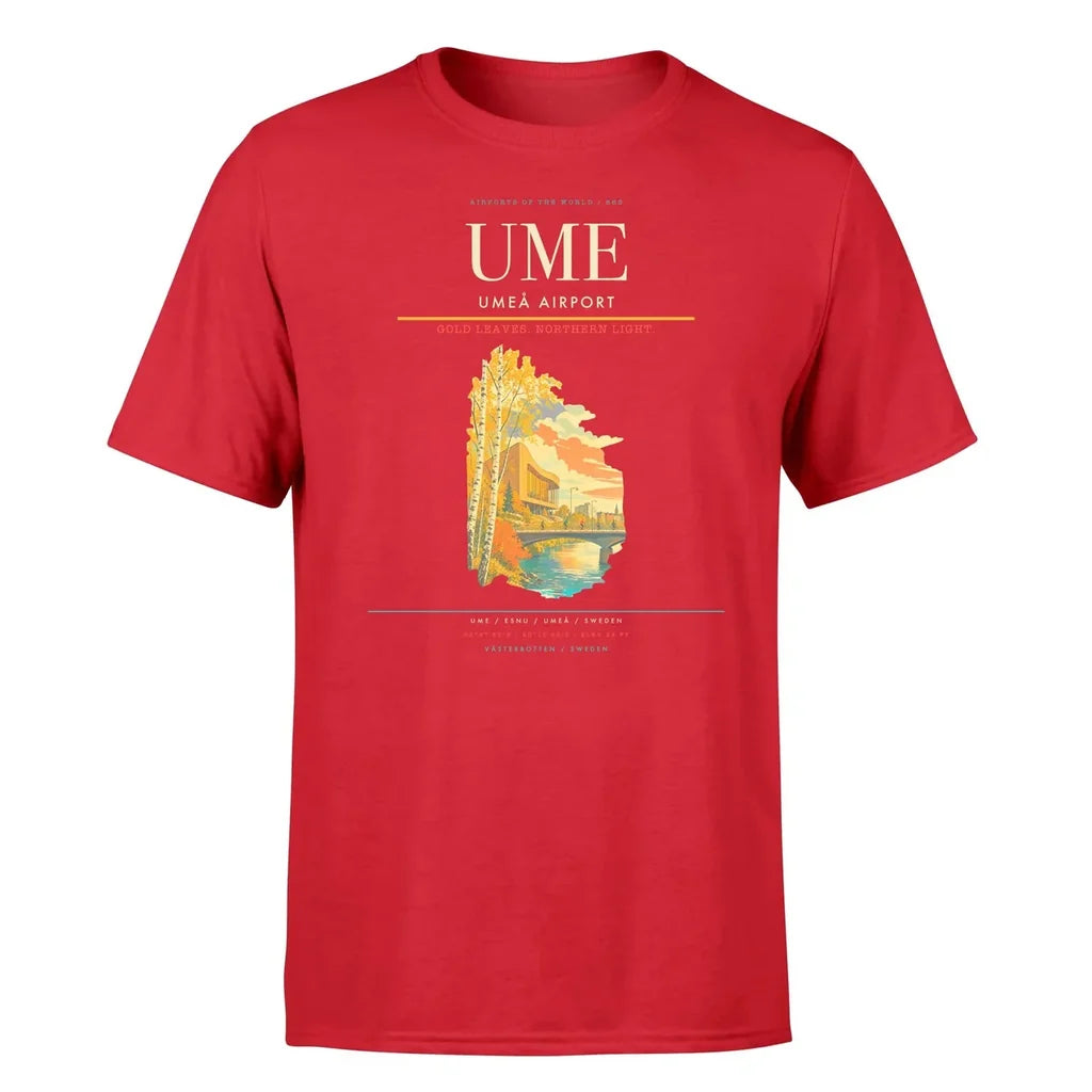 Umeå Airport (UME) T-Shirt single-side front print in Red | umeå-airport-ume-double-side-t-shirt