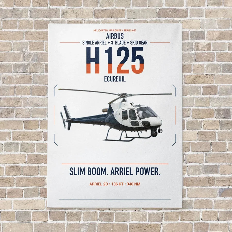 Airbus H125 vertical canvas print - no frame - white background
