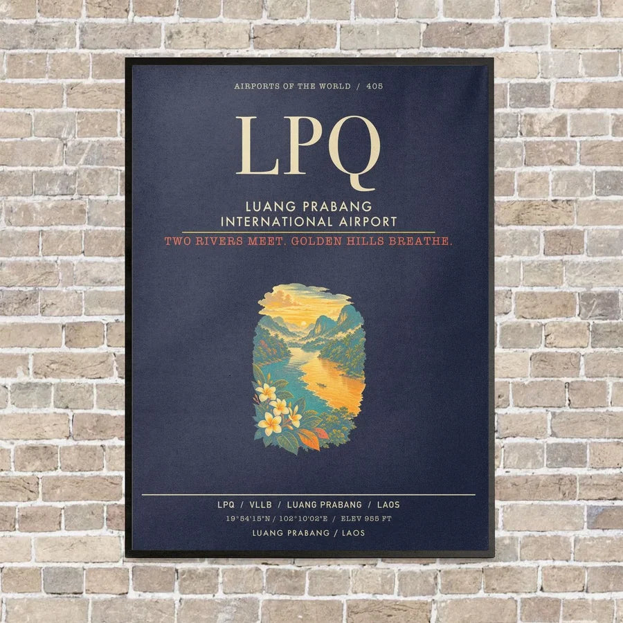 Luang Prabang International Airport LPQ - Canvas Framed - Navy Blue