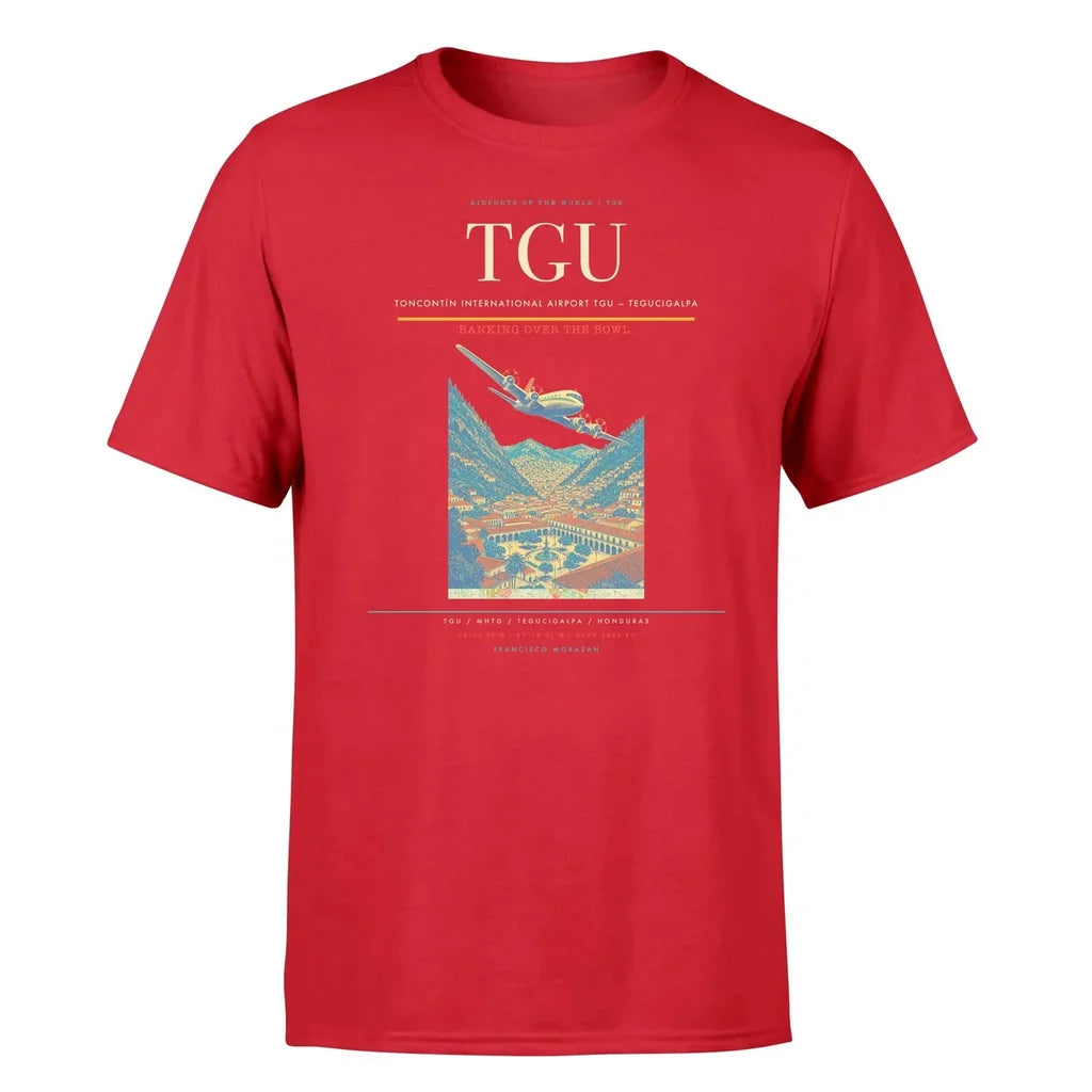 Toncontín International Airport (TGU) T-Shirt single-side front print in Red | toncontín-international-airport-tgu-double-side-t-shirt