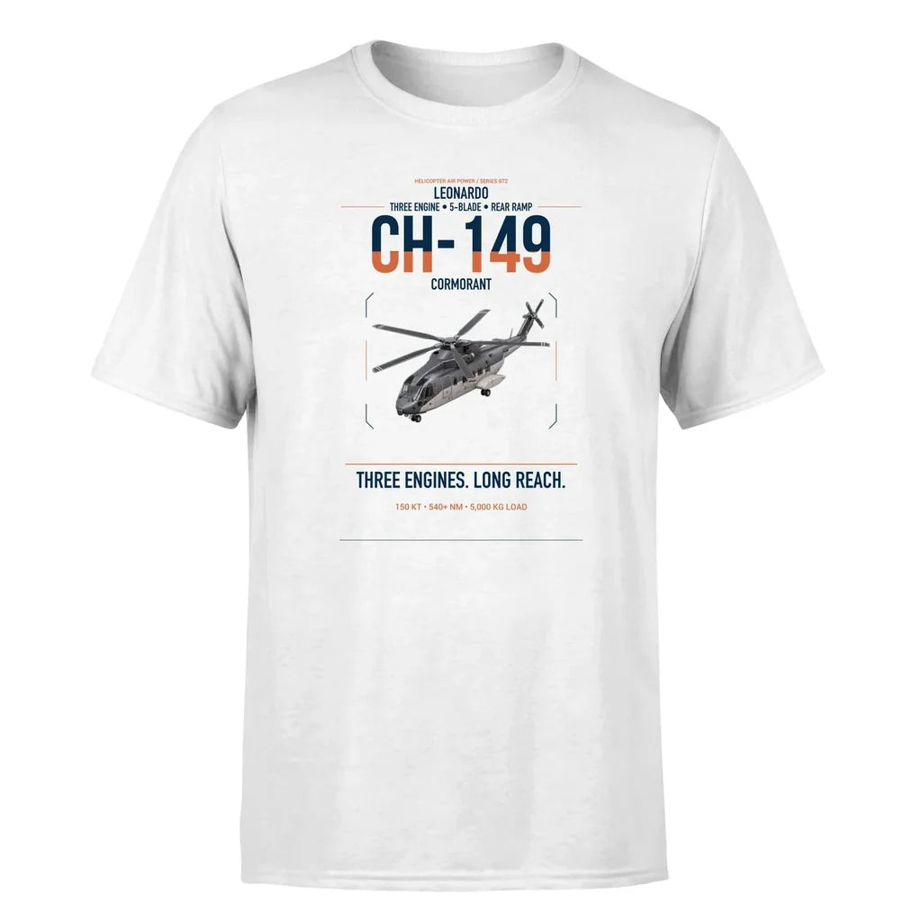 Leonardo CH-149 Cormorant design on white t-shirt, single-side print