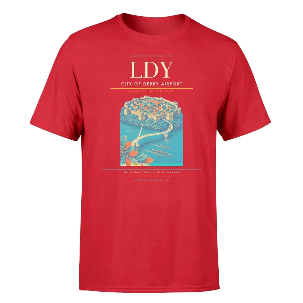 City of Derry Airport (LDY) T-Shirt single-side front print in Red | city-of-derry-airport-ldy-double-side-t-shirt