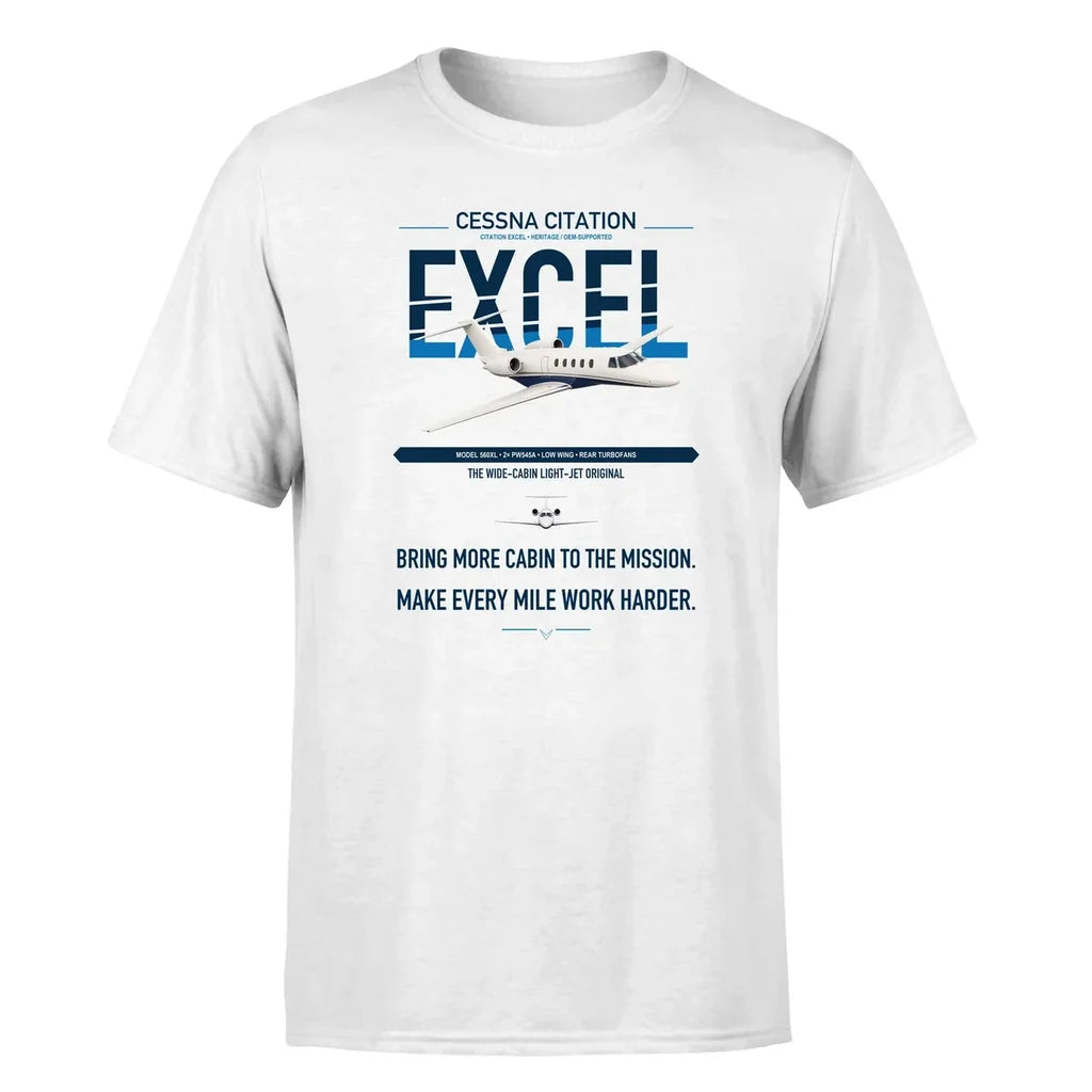 Cessna Citation Excel design on white double-side t-shirt, single-side print