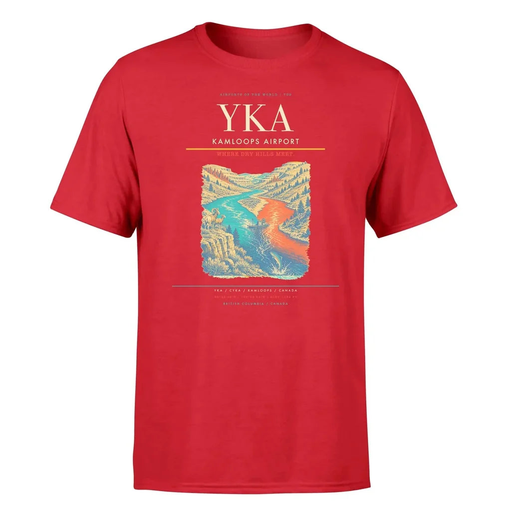 Kamloops Airport (YKA) T-Shirt single-side front print in Red | kamloops-airport-yka-double-side-t-shirt
