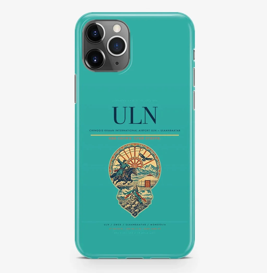 Ulaanbaatar Airport (ULN) design on turquoise iPhone 16 Pro MagSafe case