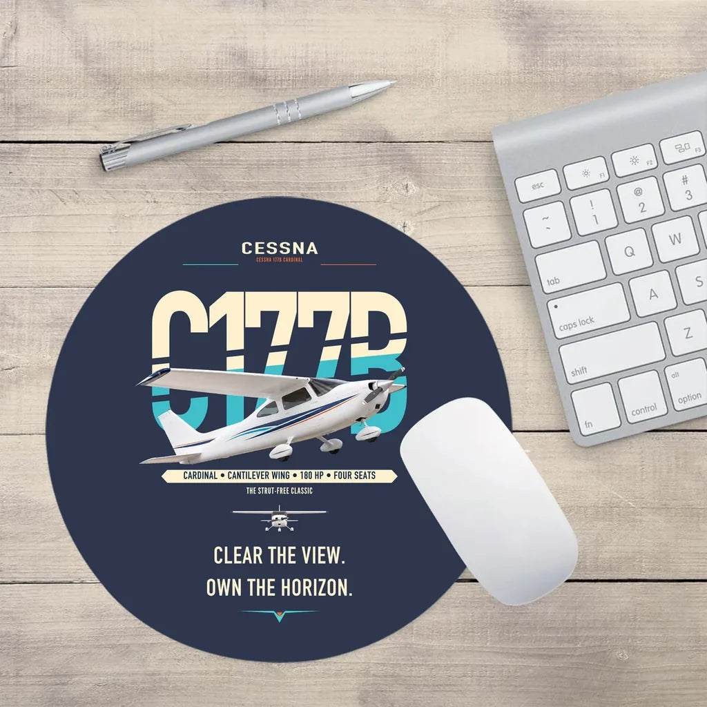 Cessna 177B Cardinal design on navy blue round mouse pad