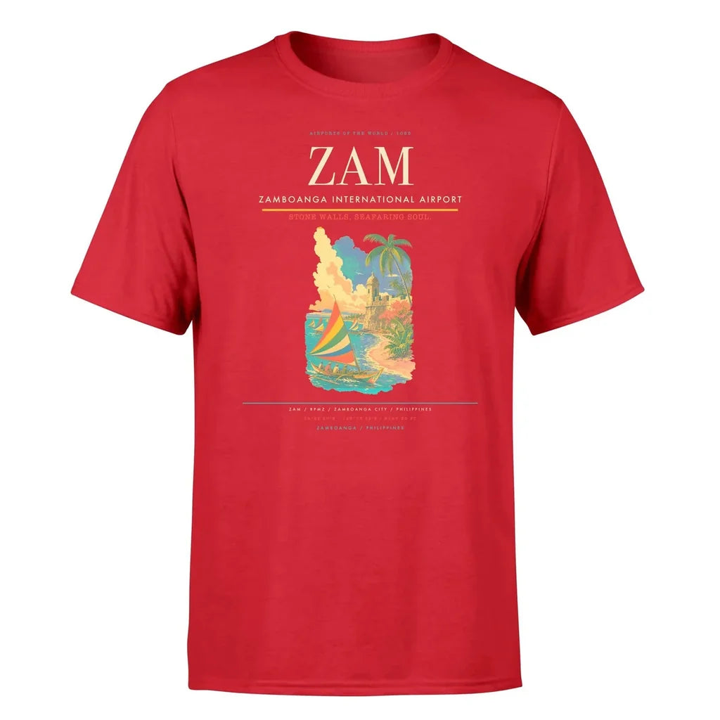 Zamboanga International Airport (ZAM) T-Shirt single-side front print in Red | zamboanga-international-airport-zam-double-side-t-shirt