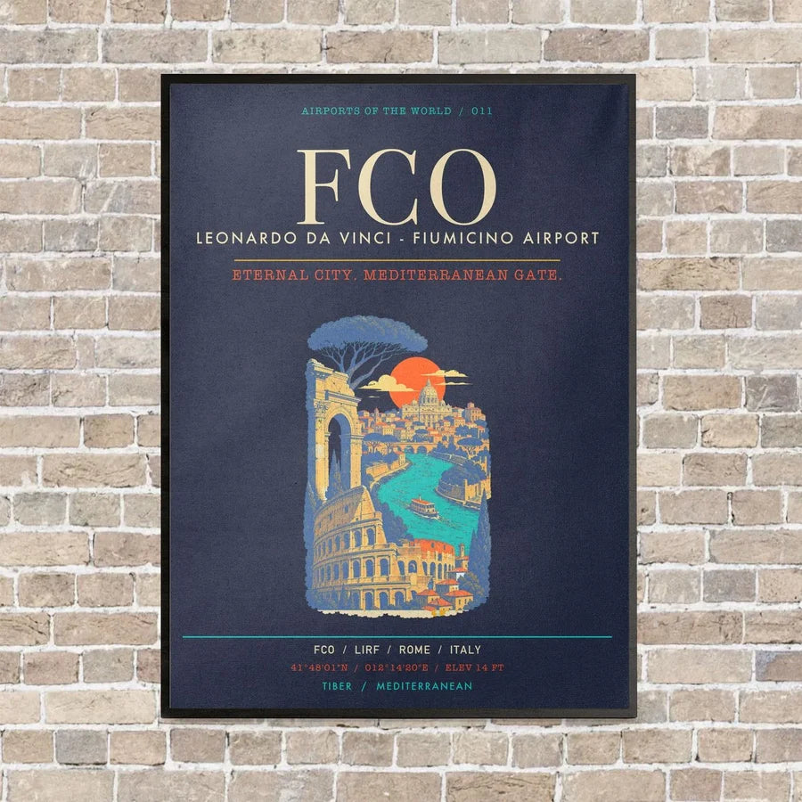 Rome Leonardo da Vinci Fiumicino Airport FCO - Canvas Framed - Navy Blue