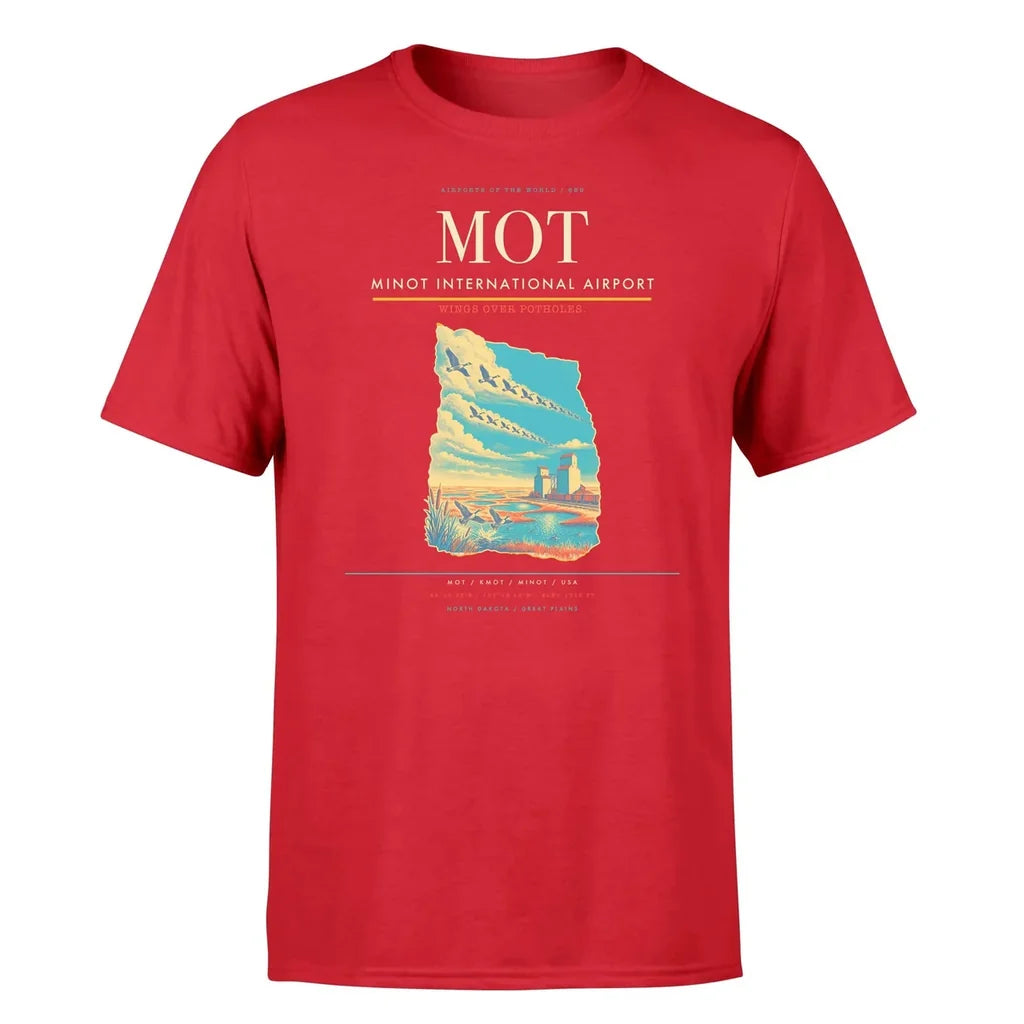 Minot International Airport (MOT) T-Shirt single-side front print in Red | minot-international-airport-mot-double-side-t-shirt