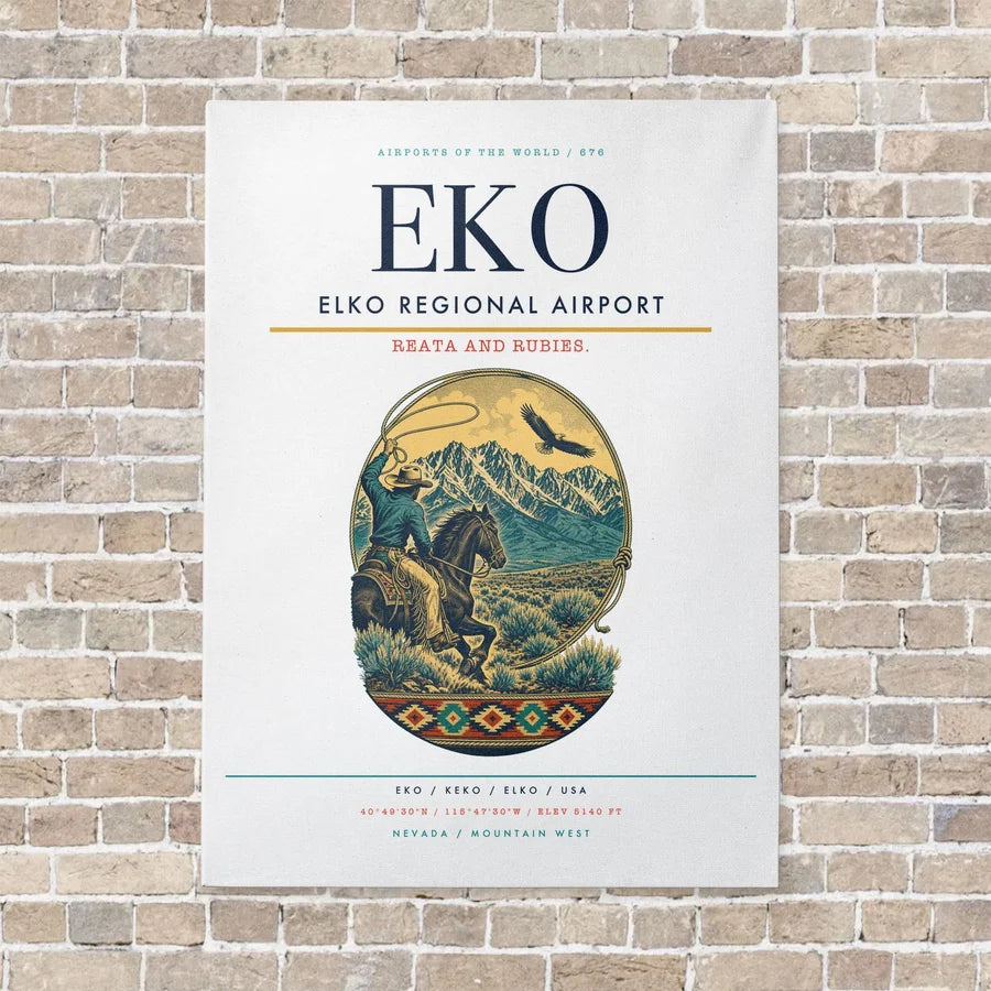 Elko Regional Airport EKO vertical canvas print - no frame - white background