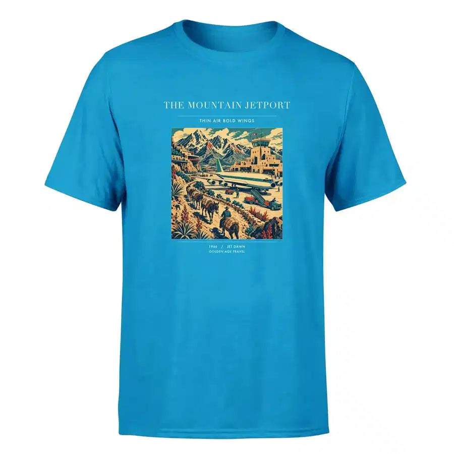 VINTAGE G4123 - The Mountain Jetport - Premium T-Shirt design on turquoise premium t shirt