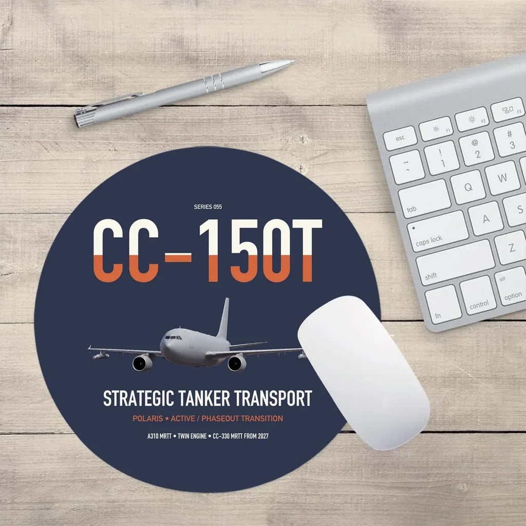Airbus CC-150T Polaris design on navy blue round mouse pad