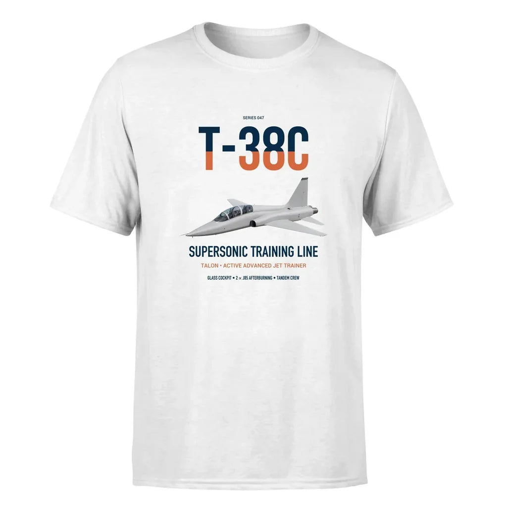 T-38C Talon design on white double-side t-shirt, single-side print