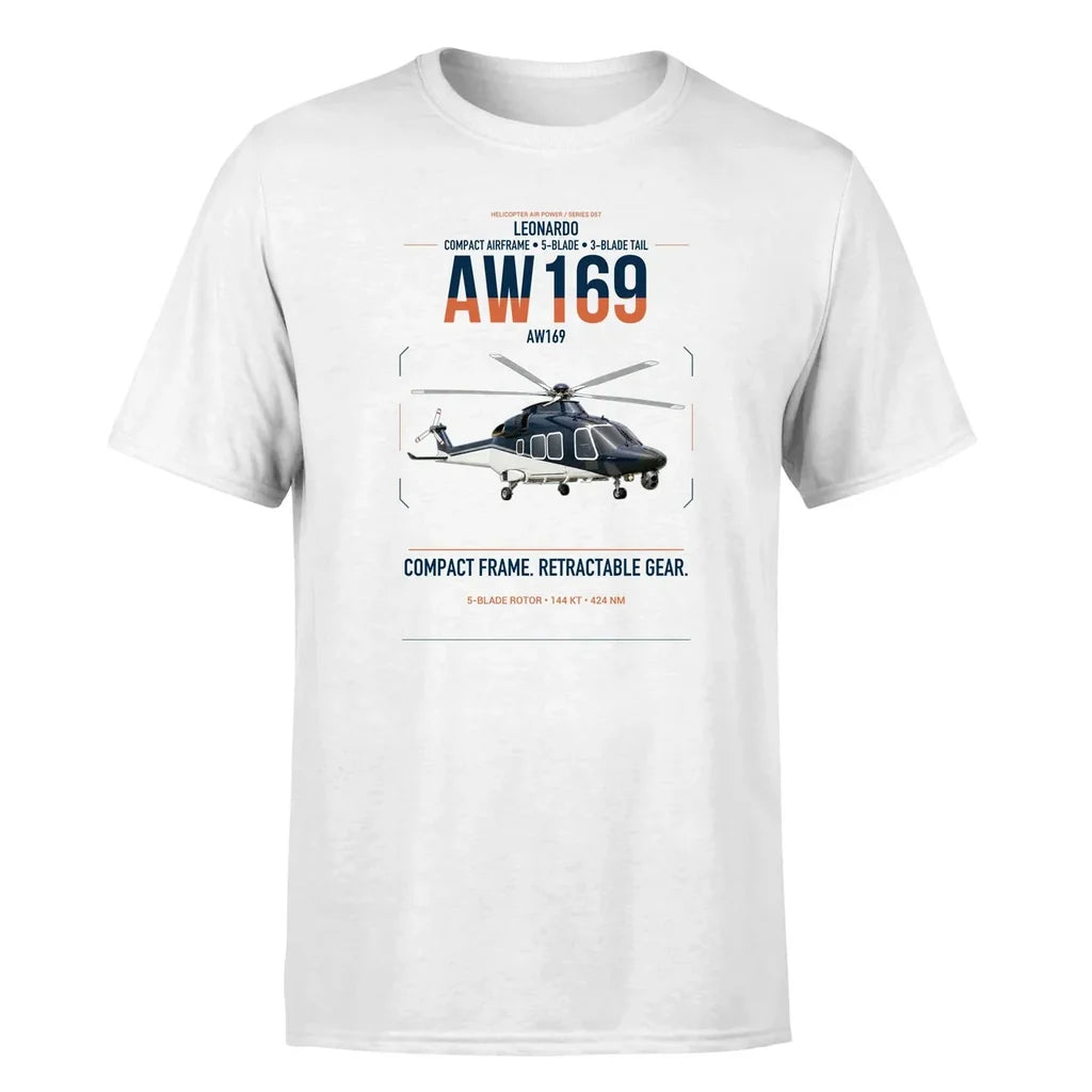 Leonardo AW169 design on white t-shirt, single-side print